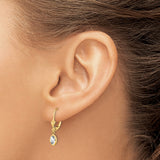 14k Yellow Gold Dangle Leverback Earrings with Oval White Topaz in Bezel Setting