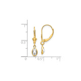 14k Yellow Gold Dangle Leverback Earrings with Oval White Topaz in Bezel Setting