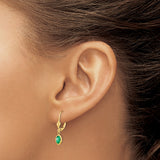 14k Yellow Gold Leverback Earrings with Oval Emerald in Bezel Setting, Dangle Drop Style