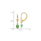 14k Yellow Gold Leverback Earrings with Oval Emerald in Bezel Setting, Dangle Drop Style