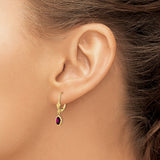 14k Yellow Gold Dangle Earrings with Rhodolite Garnet, Bezel Set Leverback Drops