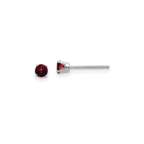 14k White Gold Garnet Stud Earrings, Round Cut Four-Prong Setting, January Birthstone Jewelry