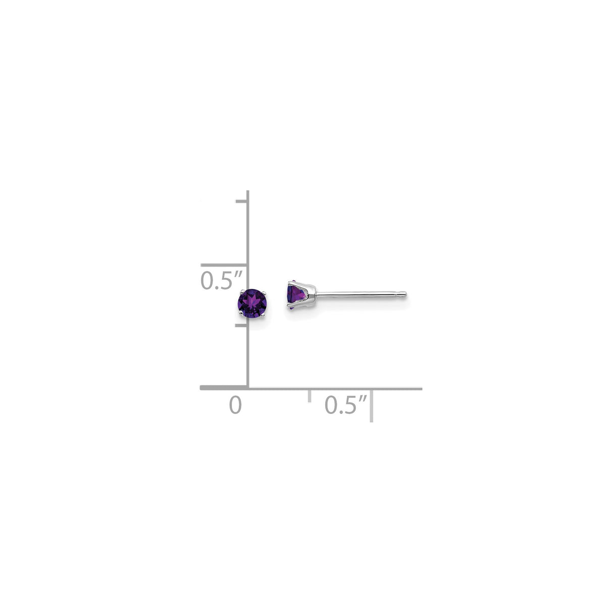 14k White Gold Stud Earrings with Amethyst , Round Cut, Four-Prong Setting, February Birthstone