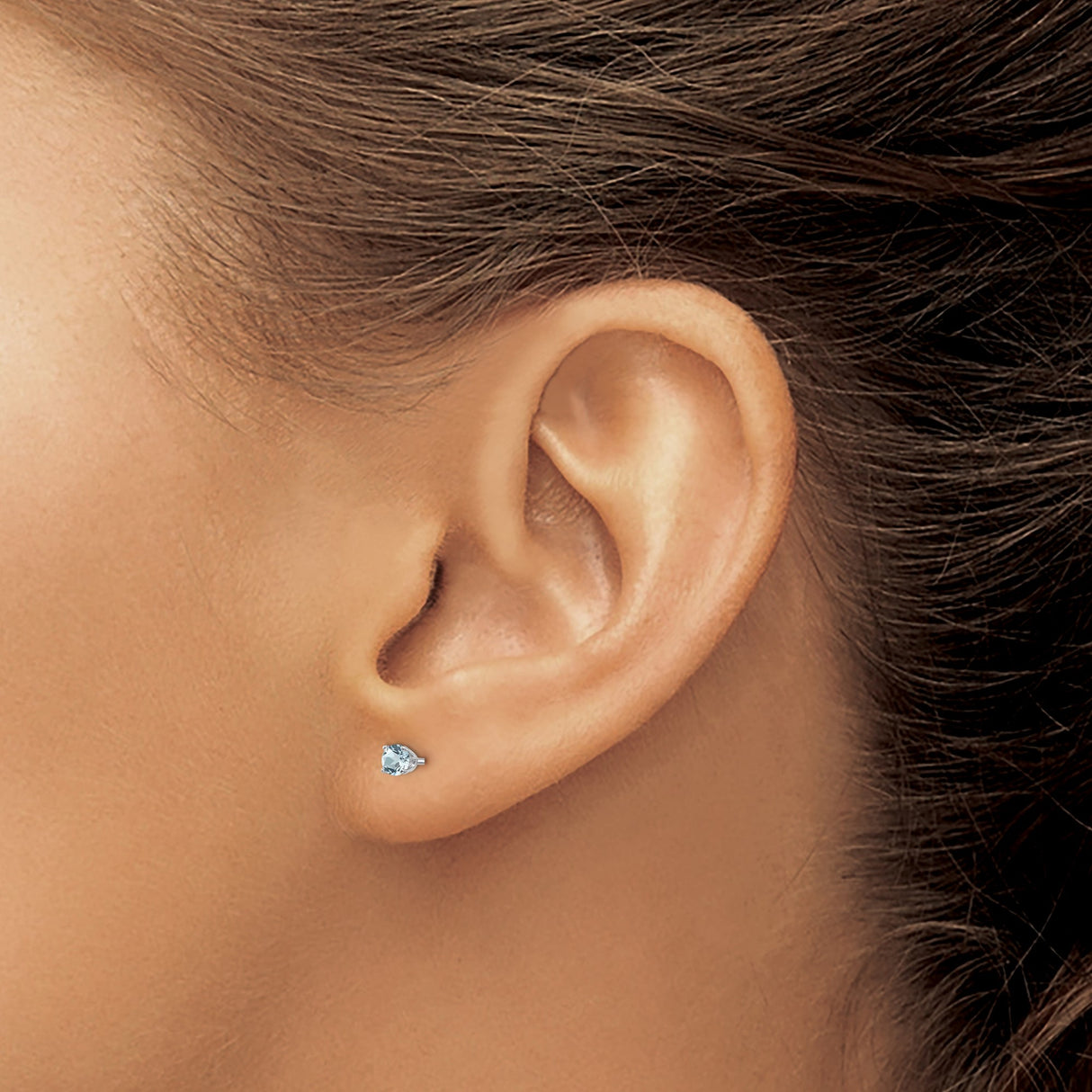 14k White Gold Stud Earrings with Round Aquamarine, Four Prong Setting