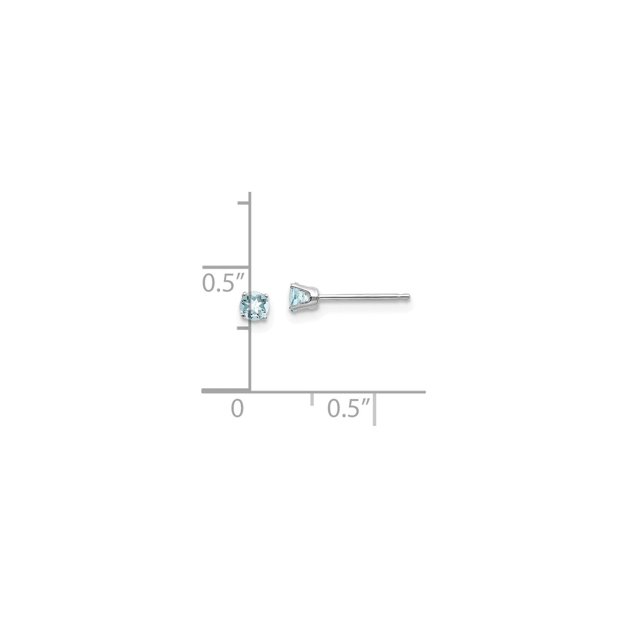 14k White Gold Stud Earrings with Round Aquamarine, Four Prong Setting