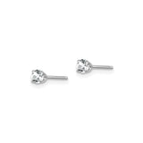 14k White Gold Stud Earrings with Round White Topaz in Classic Four Prong Solitaire Setting
