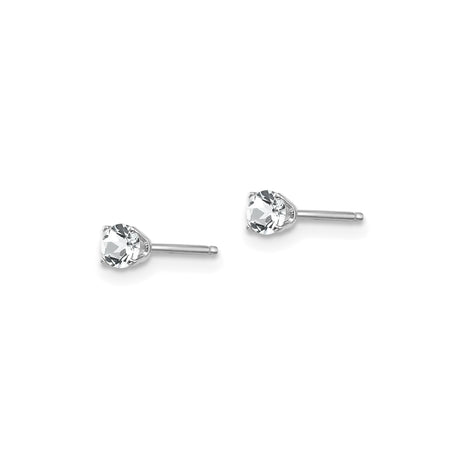 14k White Gold Stud Earrings with Round White Topaz in Classic Four Prong Solitaire Setting