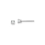 14k White Gold Stud Earrings with Round White Topaz in Classic Four Prong Solitaire Setting