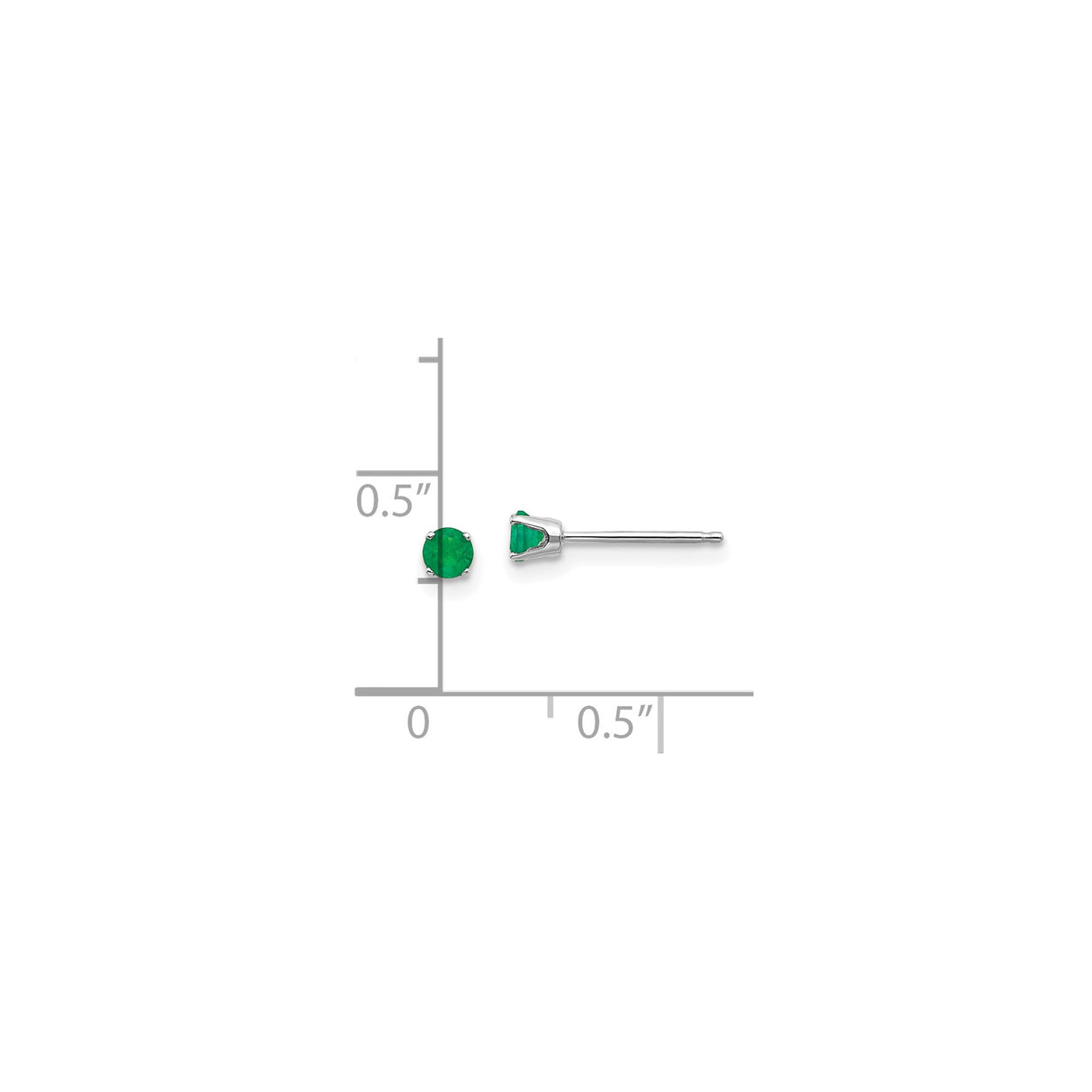 14k White Gold Stud Earrings with Round Emerald Gemstones in Classic Prong Setting