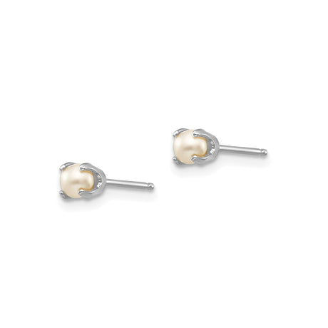 14k White Gold Pearl Stud Earrings in Classic Four-Prong Setting for Women