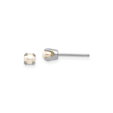 14k White Gold Pearl Stud Earrings in Classic Four-Prong Setting for Women