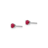 14k White Gold Ruby Stud Earrings, Round Cut, Four Prong, Minimalist Dainty Design