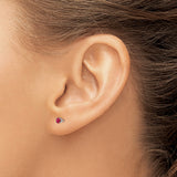 14k White Gold Ruby Stud Earrings, Round Cut, Four Prong, Minimalist Dainty Design