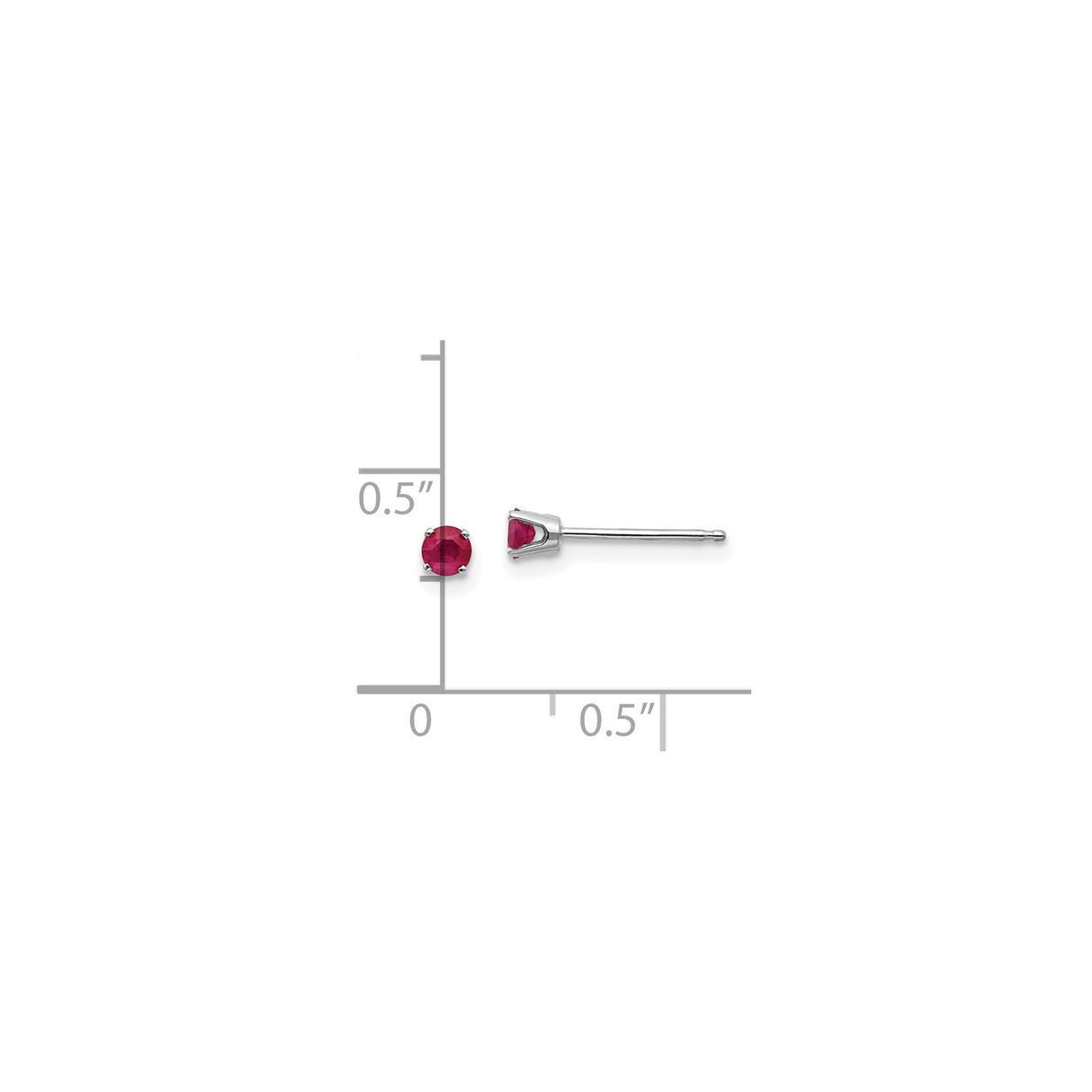 14k White Gold Ruby Stud Earrings, Round Cut, Four Prong, Minimalist Dainty Design