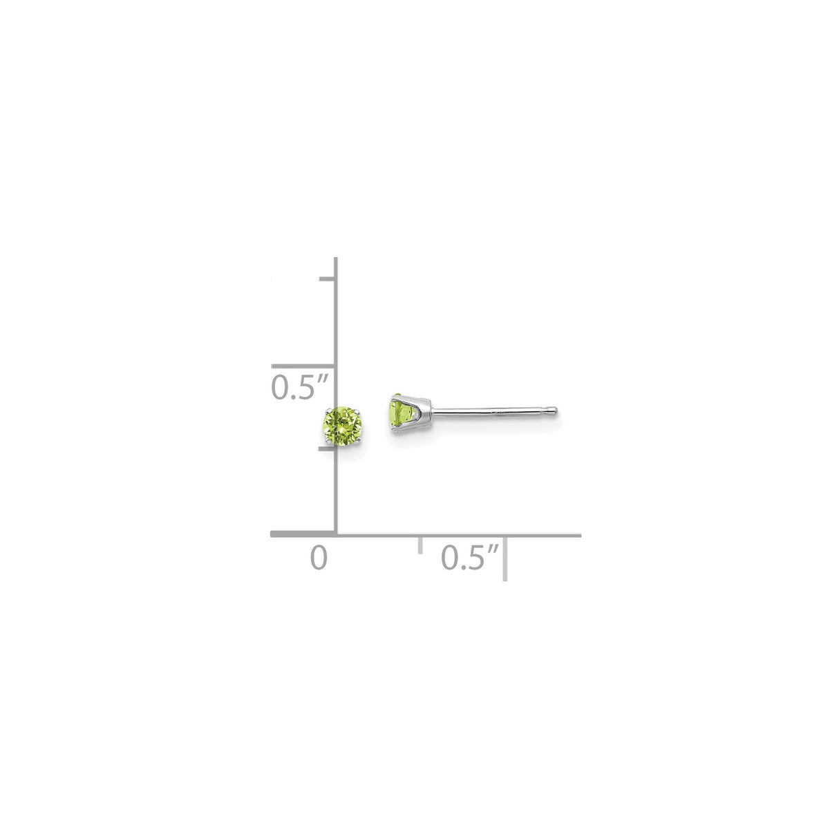 14k White Gold Peridot Stud Earrings, Round Cut August Birthstone, Classic Four Prong Setting