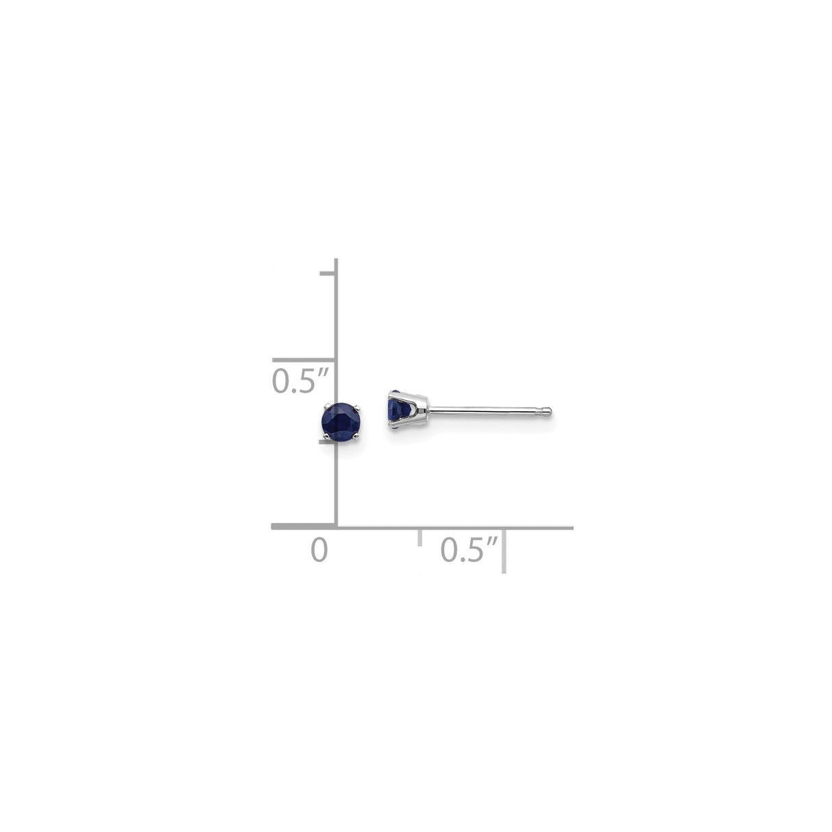14k White Gold Sapphire Stud Earrings, Round Cut Four Prong Minimalist Design