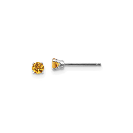 14k White Gold Citrine Stud Earrings, Round Cut November Birthstone Jewelry for Women