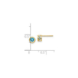 14k Yellow Gold Stud Earrings with Swiss Blue Topaz in Bezel Setting, Minimalist Style for Women