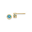 14k Yellow Gold Stud Earrings with Swiss Blue Topaz in Bezel Setting, Minimalist Style for Women