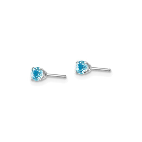 14k White Gold Stud Earrings with Swiss Blue Topaz, Minimalist Four Prong Design