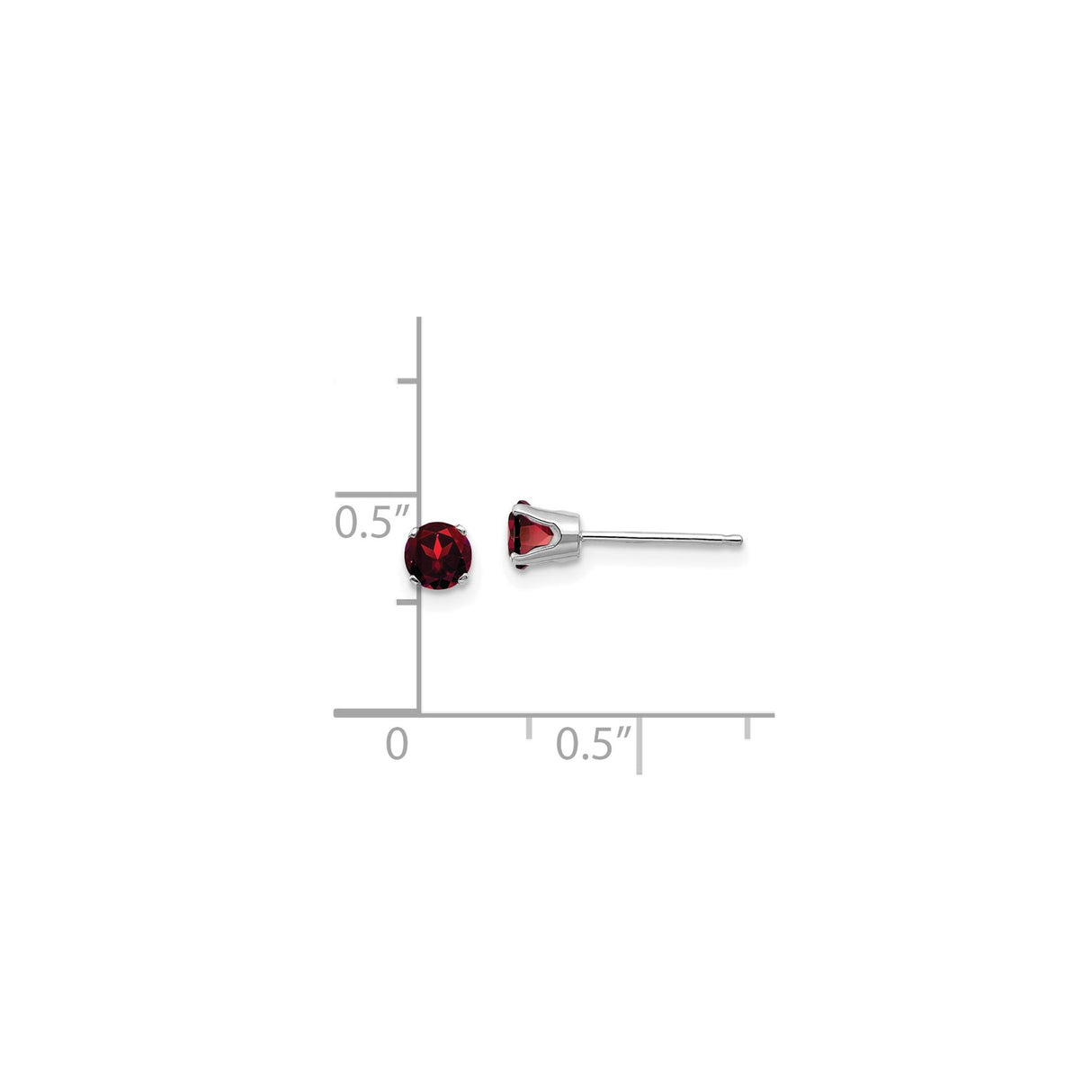 14k White Gold Stud Earrings with Round Garnet in Four Prong Minimalist Design