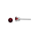 14k White Gold Stud Earrings with Round Garnet in Four Prong Minimalist Design