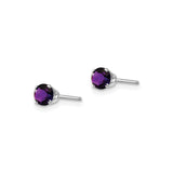 14k White Gold Stud Earrings with Amethyst, Round Cut Gemstone, Minimalist Style for Women