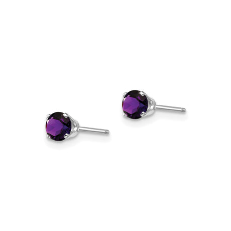 14k White Gold Stud Earrings with Amethyst, Round Cut Gemstone, Minimalist Style for Women