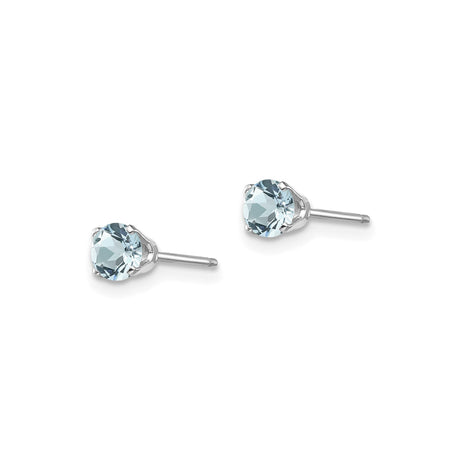 14k White Gold Stud Earrings with Aquamarine, Minimalist Style