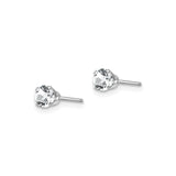 14k White Gold Stud Earrings with Round White Topaz, Four Prong Minimalist Design