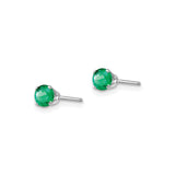 14k White Gold Emerald Stud Earrings, Round Cut Gemstone in Four Prong Setting