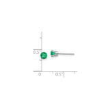 14k White Gold Emerald Stud Earrings, Round Cut Gemstone in Four Prong Setting
