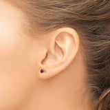 14k White Gold Ruby Stud Earrings, Round Cut Gemstone in Four Prong Setting