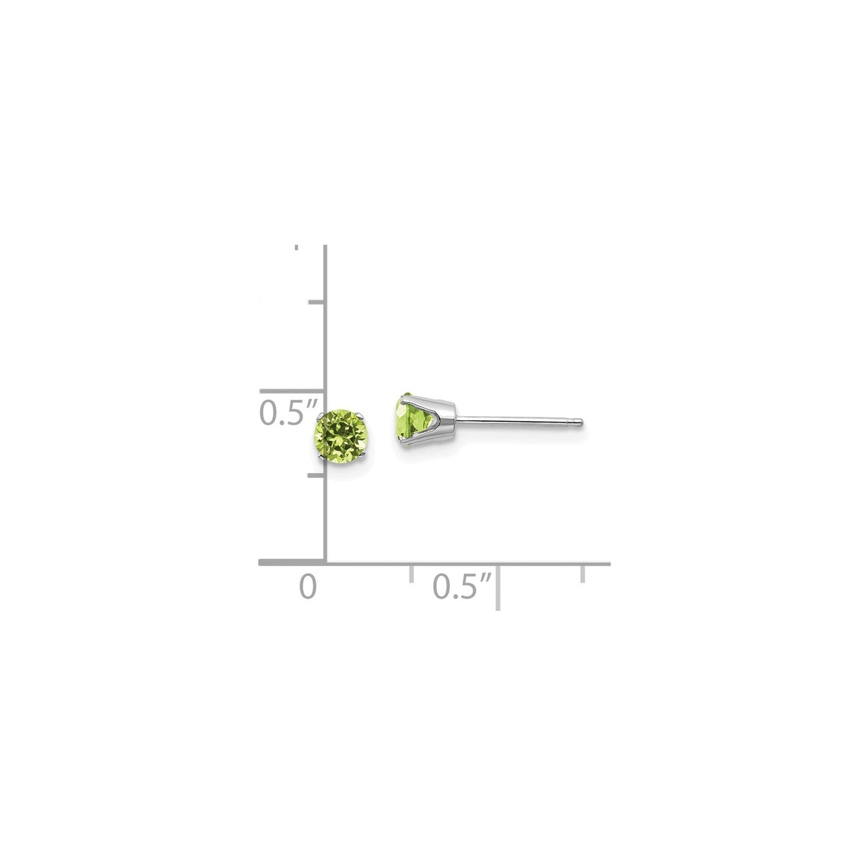 14k White Gold Peridot Stud Earrings, Round Cut August Birthstone, Minimalist Classic Design