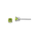 14k White Gold Peridot Stud Earrings, Round Cut August Birthstone, Minimalist Classic Design