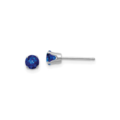 14k White Gold Stud Earrings with Round Cut Sapphire, Classic Prong Setting for Women
