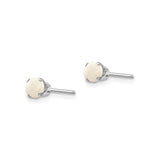 14k White Gold Stud Earrings with Round White Opal, Minimalist and Lightweight Design for Women