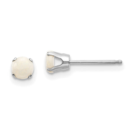 14k White Gold Stud Earrings with Round White Opal, Minimalist and Lightweight Design for Women