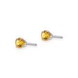 14k White Gold Citrine Stud Earrings, Round Cut November Birthstone Jewelry for Women