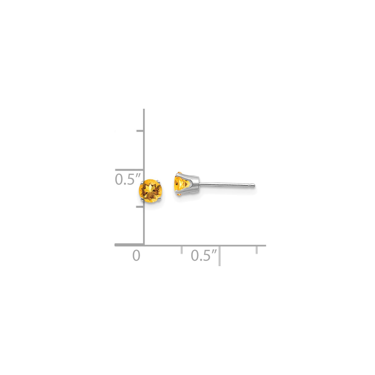 14k White Gold Citrine Stud Earrings, Round Cut November Birthstone Jewelry for Women