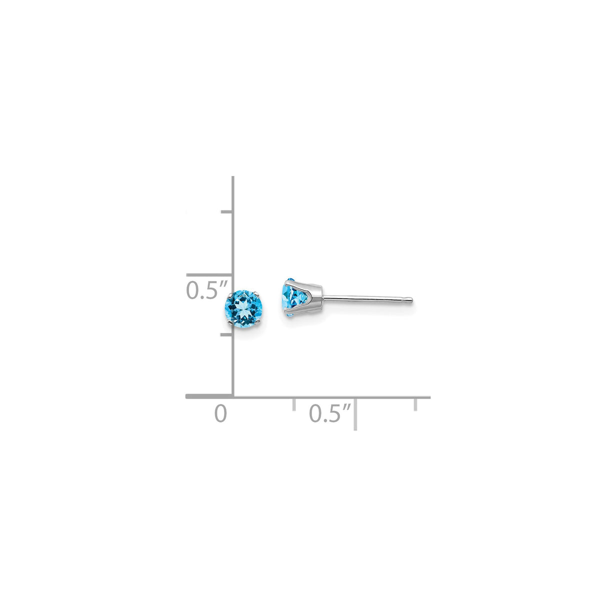 14k White Gold Stud Earrings with Swiss Blue Topaz, Round Cut, Four Prong Setting
