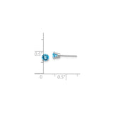 14k White Gold Stud Earrings with Swiss Blue Topaz, Round Cut, Four Prong Setting