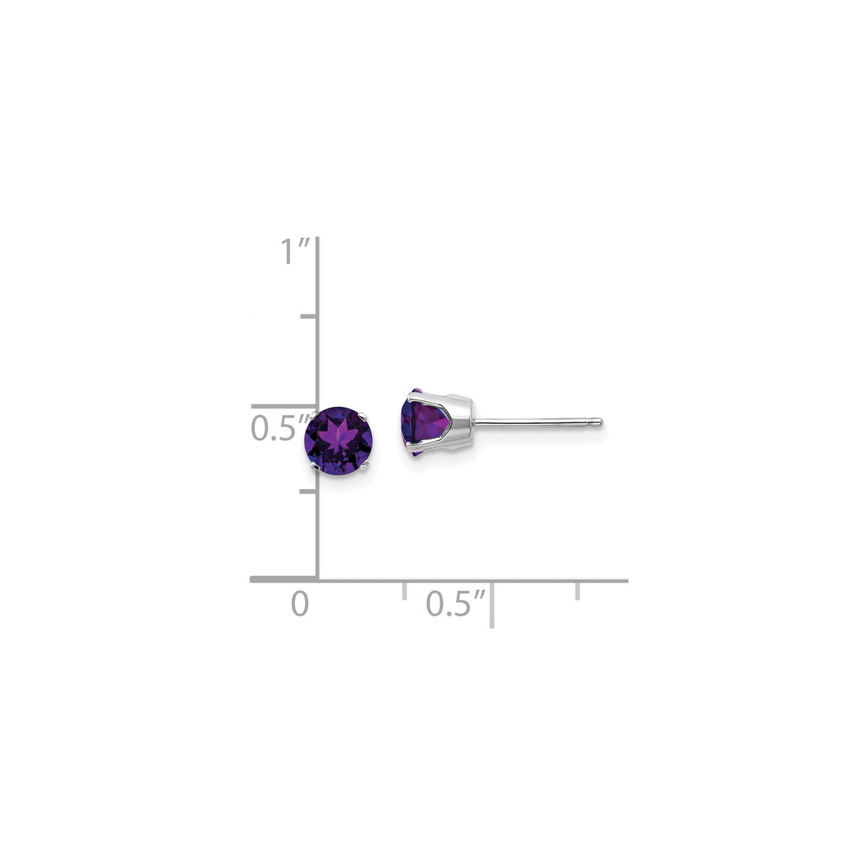 14k White Gold Amethyst Stud Earrings, Round Cut, Classic Four Prong Setting, February Birthstone