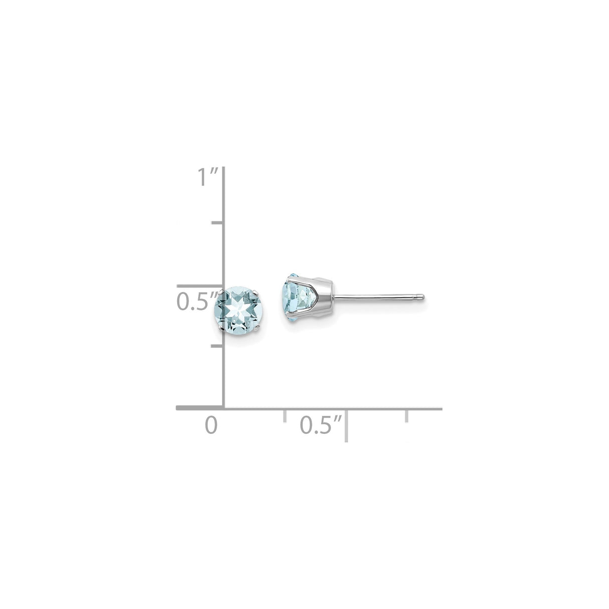 14k White Gold Stud Earrings with Round Aquamarine, Minimalist Four Prong Design for Women
