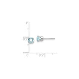14k White Gold Stud Earrings with Round Aquamarine, Minimalist Four Prong Design for Women