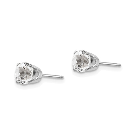 14k White Gold Stud Earrings with Round White Topaz in Four Prong Setting