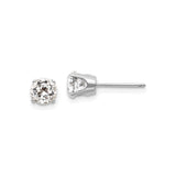 14k White Gold Stud Earrings with Round White Topaz in Four Prong Setting