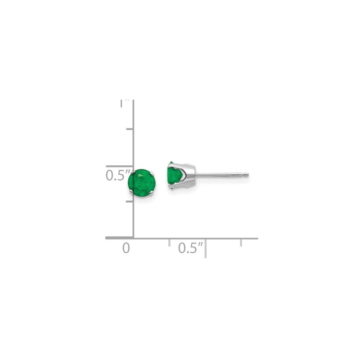 14k White Gold Emerald Stud Earrings, Round Cut May Birthstone, Classic Minimal Style