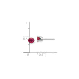 14k White Gold Ruby Stud Earrings, Round Solitaire Four Prong Setting