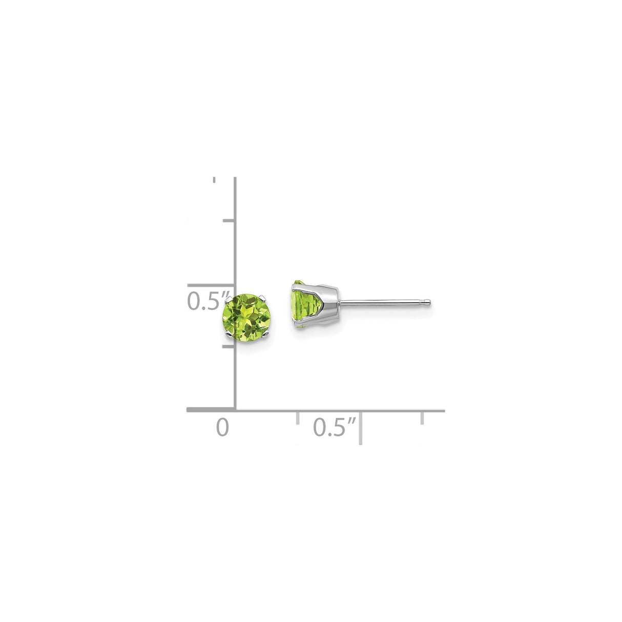 14k White Gold Stud Earrings with Round Peridot in Classic Four-Prong Setting